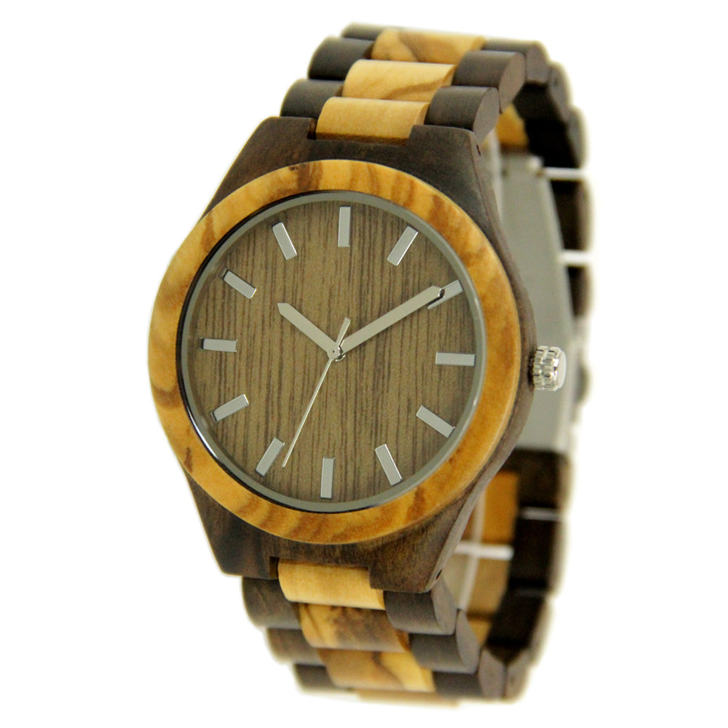 2-Tone Wood Watch - Wooden Band - Sliver Index