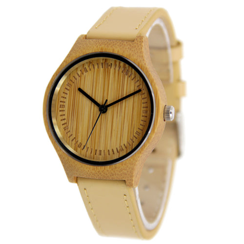 Bamboo Watch - Leather Band - Engraved Dail