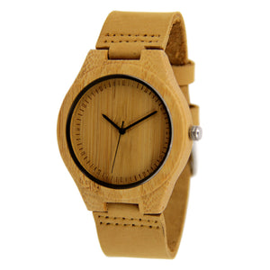 Bamboo Watch - Leather Band - Engraved Index