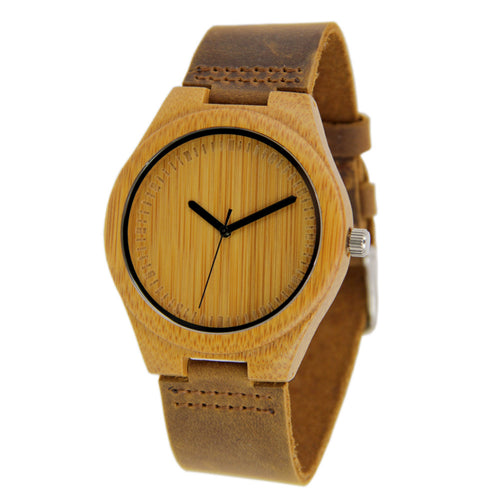 Bamboo Watch - Brown Leather Band - Engraved Index