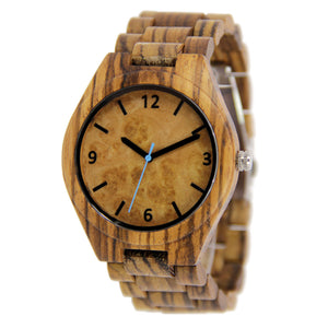 Zebra Wood Watch - Wooden Band - Arabic Numerals