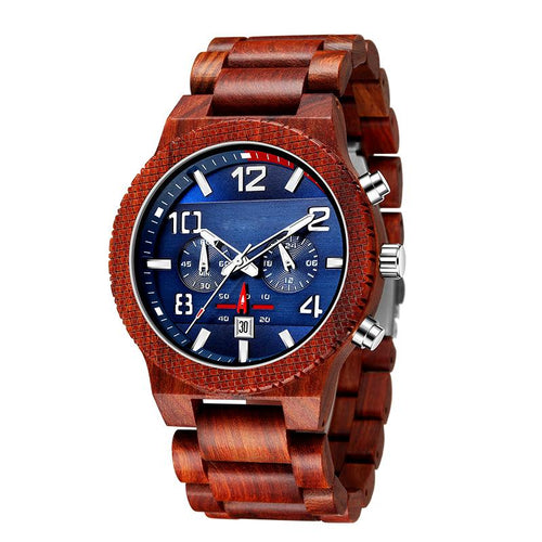 Red Multi-functional Men Watches Wood Watch