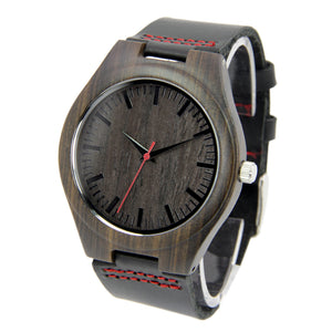 Black Sandalwood Watch - Leather Band - Red Hand