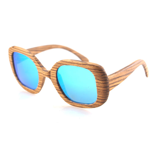 Wooden Sunglasses - Zebra Wood - Icy Blue