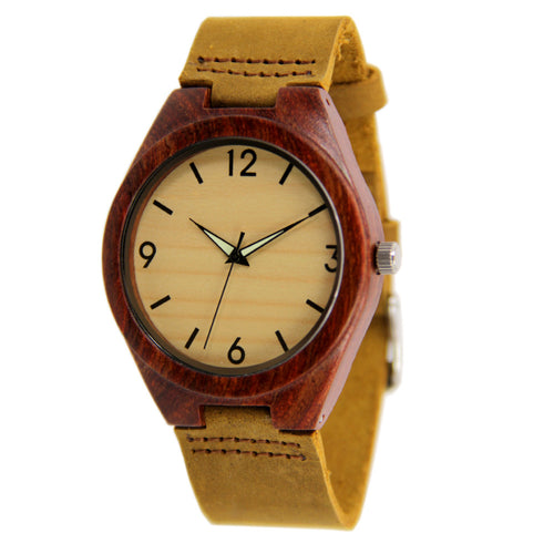Red Sandalwood Watch - Leather Band - Arabic Numerals