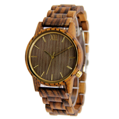 Zebra Wood Watch - Wooden Band - Roman Numerals