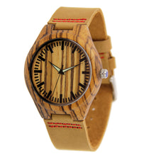 Zebra Wood Watch - Leather Band - Line Index
