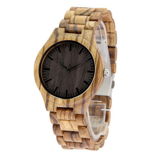Zebra Wood Watch - Wooden Band - Black Dial