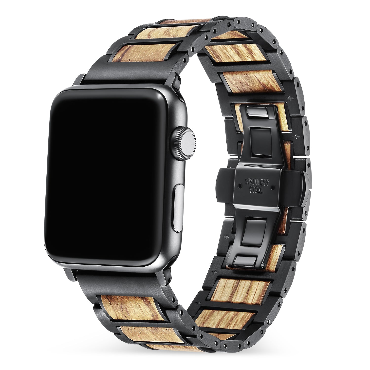 Apple Watch Wood Metal Hybrid Band [All Black] - Wils Fabrik