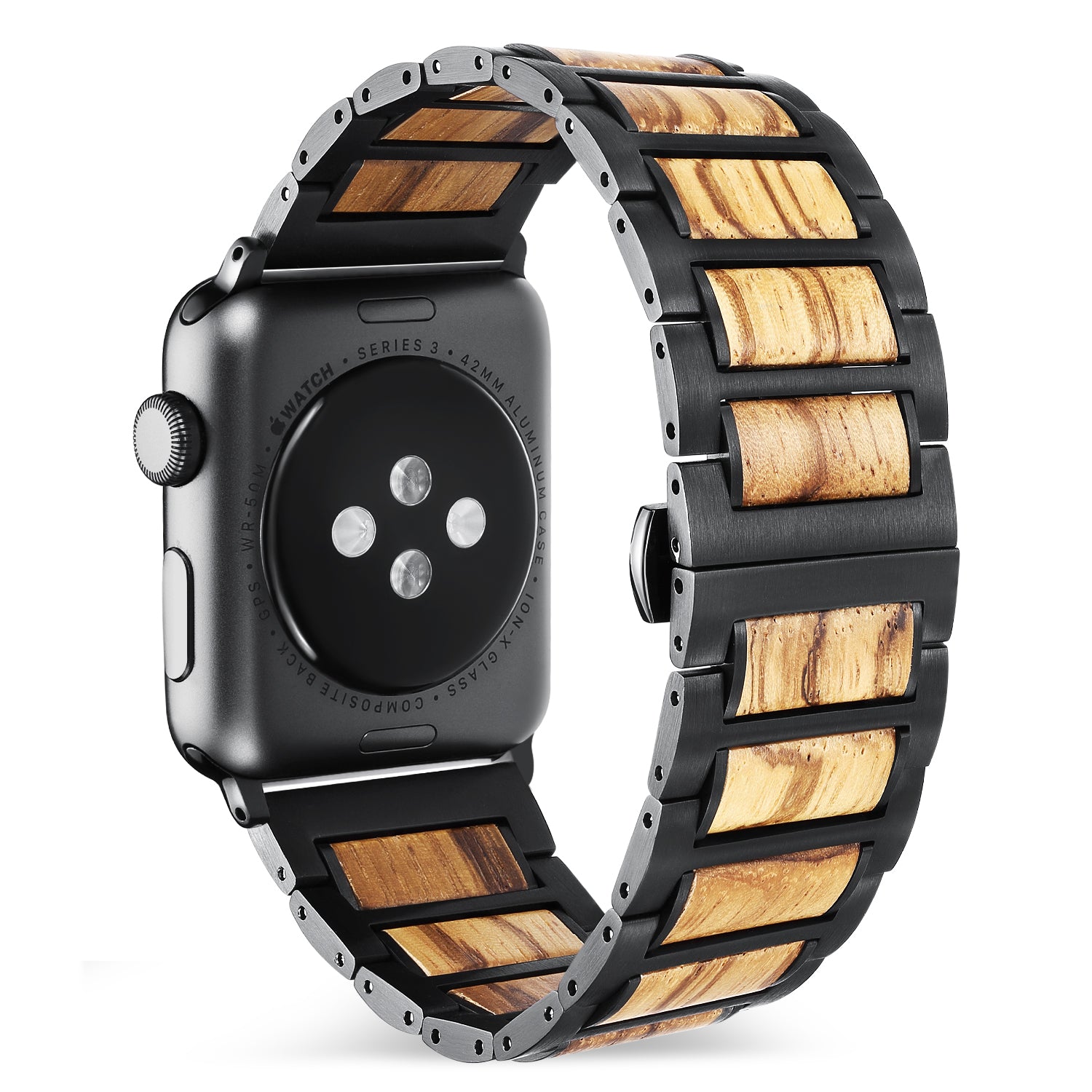 Apple Watch Wood Metal Hybrid Band [All Black] - Wils Fabrik