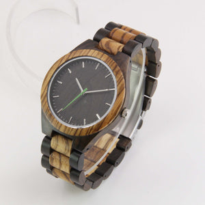 2-Tone Wooden Watch - Wooden Band - Green Hand