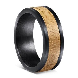ROCK Whisky Barrel Wood Ring Black For Men