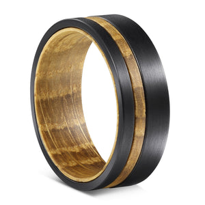 ROCK Whisky Barrel Wood Tungsten Ring For Men Black