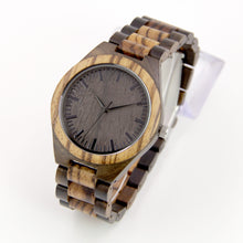 Black Sandalwood + Zebra Wood Watch - Wooden Band - Black Dial