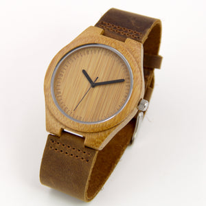 Bamboo Watch - Brown Leather Band - Engraved Index