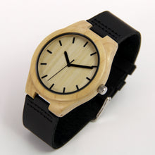 Maple Wood Watch - Black Leather Band - Line Index