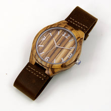 Zebra Wood Watch - Leather Band - Arabic numerals