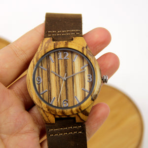 Zebra Wood Watch - Leather Band - Arabic numerals