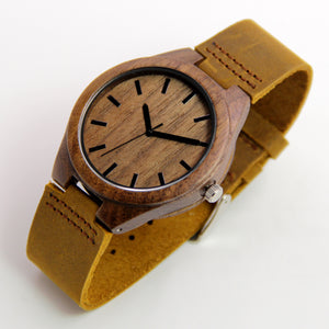 Walnut Wood Watch - Leather Band - Line Index