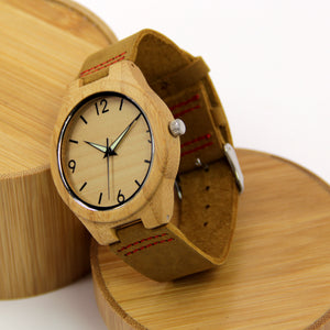 Bamboo Watch - Leather Band - Arabic Numerals