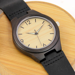 Black Sandalwood Watch - Black Leather Band - Arabic Numerals