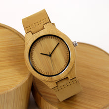 Bamboo Watch - Leather Band - Engraved Index