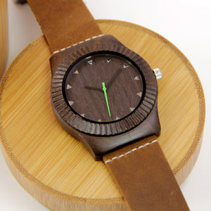 Black Sandalwood Watch - Leather Band - Black Dial