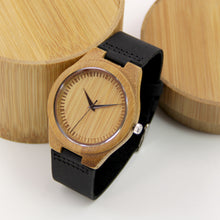 Bamboo Watch - Black Leather Band - Engraved Index