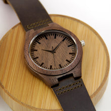 Walnut Wood Watch - Leather Band - Line Index