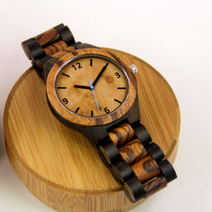2-Tone Wood Watch - Wooden Band - Arabic Numerals