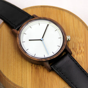 CAMPUS Walnut Wood Watch - Leather Band - Line Index
