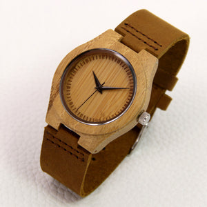 Bamboo Watch - Leather Band - Engraved Index - Small