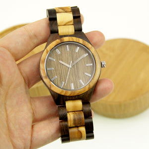 2-Tone Wood Watch - Wooden Band - Sliver Index