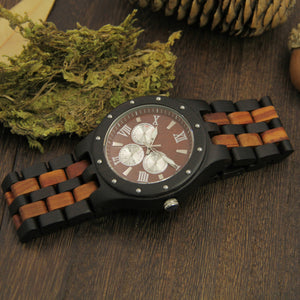 2-Tone Wood Watch - Wooden Band - Roman Numerals