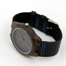 Black Sandalwood Watch - Leather Band - Blue Hand