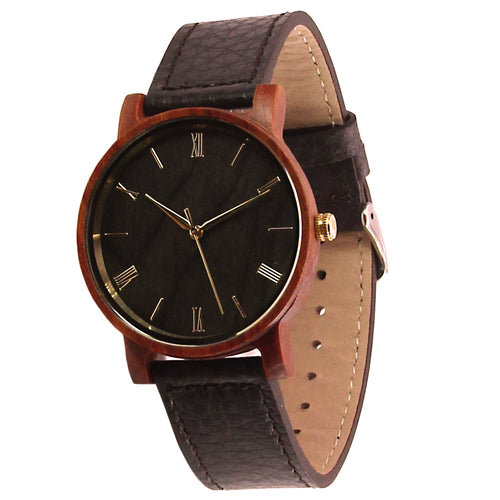 Red Sandalwood Watch - Leather Band - Golden Index
